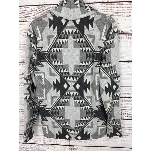 Womens American Rag Black Gray Aztec Southwest Western Print Sweater Cardigan M - Picture 3 of 5